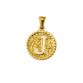 Pendentif en acier titane plaqué or 18K avec texture martelée et lettre J blanche - Lettre J (S-P173-J)