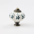Vintage pumpkin ceramic drawer handle with green floral pattern and bronze base - TCL369/Dark Green Five-Petal Flower