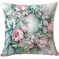 Mint green Christmas pillow cover with floral wreath and succulent patterns - Succulent & Floral Wreath