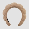Light brown padded sponge headband with soft terry cloth fabric cloud design - Dark Khaki Terry Headband