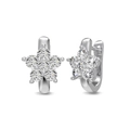 Pendientes de aro en plata de ley S925 con colgante de flor de circón blanco en color plata - Hebilla de oreja de flor de cinco pétalos