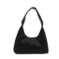 Minimalist black woven leather hobo bag for women shown in a clean front-facing studio shot - Black