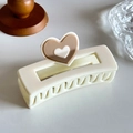 White rectangular hair claw clip with cream heart detail for thick hair styling - Creamy White