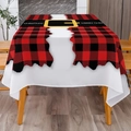 Christmas table cover featuring red buffalo plaid and Santa Claus belt decorative pattern - 18 / 152cm*220cm