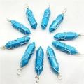 Set van 10 turquoise kristallen hangers omwikkeld met zilverdraad en metalen gaasdetails - Alleen hanger / Blauw Turkoois