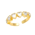 Vintage heart shaped gold ring with five white cubic zirconia stones in adjustable design - Adjustable Open / White