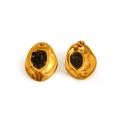 Boucles d'oreilles dorées irrégulières en acier avec incrustation de pierre noire, paire - Or 18K/Acier Inoxydable / Obsidienne