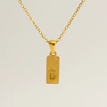 Collar de acero dorado con colgante cuadrado y detalle de la letra D arenada - Letra D Dorada
