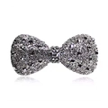Barrette à cheveux rétro avec strass gris foncé et motif évidé en métal argenté - Nœud Papillon Bleu Marine Grand 8cm