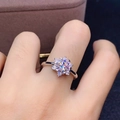 Elegant flower-shaped silver ring with sparkling clear stones on a finger - 2-carat Pentagram [8mm] Ljz-25 / Adjustable Open