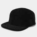 Detailed texture of black corduroy fabric on a 5-panel camper hat with flat brim - Adjustable / Black