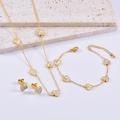 Elegante set di gioielli in acciaio inossidabile dorato con intarsi in madreperla a cuore - Collana+Bracciale+Orecchini