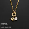 Elegant 14K gold-plated stainless steel letter M necklace with sparkling heart charms - Letter M(XNL0085)