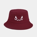 Close-up of monster face embroidery on wine red cotton canvas bucket hat - M (56-58cm) / Burgundy