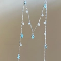 Detailed view of silver box chain necklace with blue starfish shells and pearls - Ocean Pendant Style / Silver-Blue