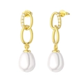 Elegant S925 sterling silver gold-plated dangle earrings with natural freshwater pearls - GPE67-14K Gold Fine Chain Pearl Drop / Gold