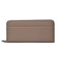 Portafoglio lungo da donna in pelle taupe con cerniera e tasca esterna frontale - Grigio elefante