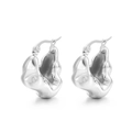 Silver vintage C-shape earrings with a textured lava pattern and metallic luster finish - Style I Irregular Pleated Design (KE110104-KFC)
