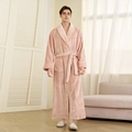Men's thick flannel long bathrobe in dusty pink featuring textured diamond pattern trim - Dusty Pink (Men)
