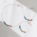 Rainbow crystal bead jewelry set with necklace and bracelets in 14K gold plated finish - Three-Piece Set / Silver