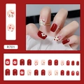 Kurze rote und weiße Kunstnägel zum Aufkleben mit süßem Hasen- und Blumendesign - Süßer Creme-Hase (R701)