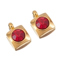 Vintage gold square stainless steel pendant with a large red faceted gemstone inlay - Square / Red