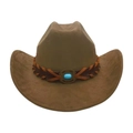 Chapeau de cowboy western en feutre marron avec ruban tressé et pierre turquoise - Taille unique / Vert Militaire (Corde Croisée)