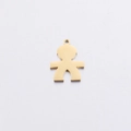 Macro shot of polished gold boy-shaped stainless steel pendant on white textured background - Gold Boy