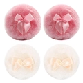 Set of four plush baby powder puffs in pink and white with satin ribbon bows - Set of 4 / 2 Beige + 2 Pink