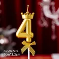 Golden number 4 birthday candle with royal crown and mesh bow decoration - Crown Bow Golden Number 4 Candle