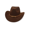 Detail of dark brown wool felt cowboy hat with gold geometric patterned band - One Size / Coffee (Gold Hexagon Band)
