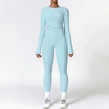 Ensemble de yoga bleu ciel à manches longues et legging taille haute sport - S / Haut Et Bas / Manches longues + Pantalon Bleu ciel
