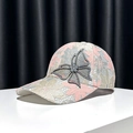 Women lace baseball cap with sparkling rhinestone butterfly and floral embroidery design - Adjustable / Pink