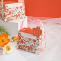 Red and green floral wedding favor boxes with transparent handles and flower tags - With Tag / Orange