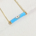 Golden chain necklace featuring a blue cylindrical evil eye pendant with zircon stones - Lake Blue