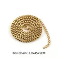 Collana a catena box da 3 mm in acciaio inossidabile dorato con chiusura a moschettone - Catena Veneziana Dorata Larga 3,0 mm (072-3.0*45+5CM)
