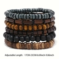 Five-piece stackable wooden bead flower bracelets in black and brown wood and coconut shell - Coconut Shell 6-piece Set