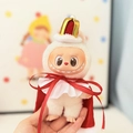 Labubu doll outfit featuring a white plush body with a gold crown and red royal cape - King's Little Cape Three-piece Set / First And Second Generation Keychains Are Compatible With La Cloth Dolls. Dolls Not Included.