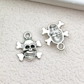 Silver skull and crossbones alloy charms for DIY Halloween jewelry making and crafts - Halloween Skull 13x14mm