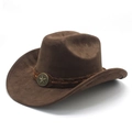 Cappello da cowboy western marrone scuro in finta pelle con fascia e stemma a stella - M (56-59cm) / Marrone (Camoscio)