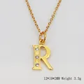 Collier en acier inoxydable plaqué or 18 carats avec pendentif lettre R et zircons - Lettre R