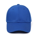 Close-up of royal blue baseball cap detailing twill fabric and stitching on brim - Blue