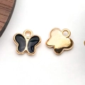 Golden butterfly pendant with black enamel fill showing front and back views - Butterfly Shape (11918)