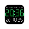 Reloj despertador digital negro con pantalla LED verde que muestra hora, fecha y clima - Verde