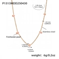 Detail view of pink freshwater pearl necklace with stainless steel adjustable chain dimensions - 42+5cm / Pink Freshwater Pearl Necklace