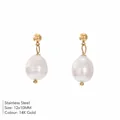 Élégantes boucles d'oreilles en perles d'eau douce en acier avec finition or 14 carats - Style Pendentif Perle Ronde (YX37188) / Or