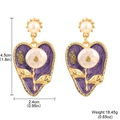 Pendientes de corazón púrpura con pan de oro y perlas con medidas y peso detallados - Estilo Corazón Mariposa Púrpura