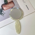 Portable round acetate hand mirror with pearlescent marble texture and ergonomic handle - 7# Mermaid White