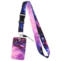 Purple starry night galaxy lanyard set with matching ID badge holder and swivel metal hook - Purple Galaxy Set (YZ20-43)