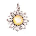 Silver-tone sunflower pendant with a central yellow stone and clear petal crystals - Orange M84
